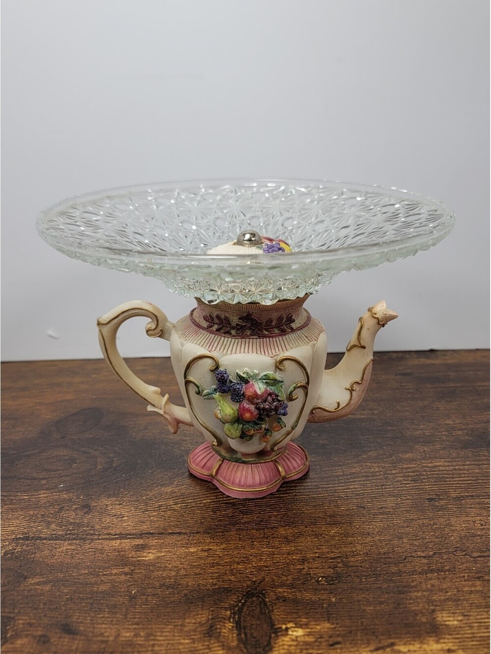 Ceramic Floral And Fruit Teapot Glass Candy Dish